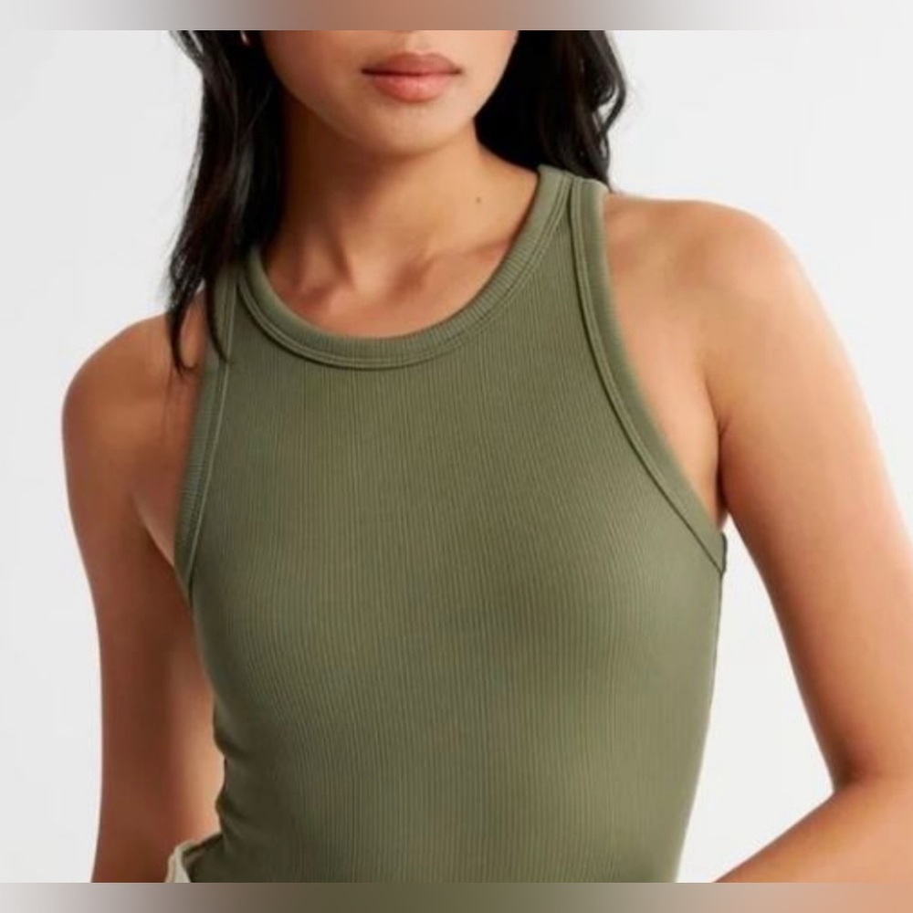 Abercrombie & Fitch Ribbed Bodysuit In Green
